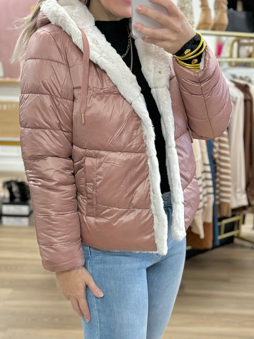 Metallic Pink Puffer Jacket