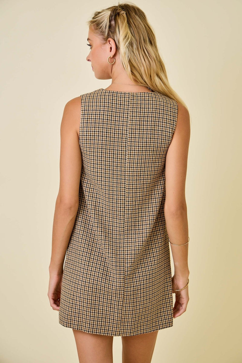 Houndstooth Button Front Dress