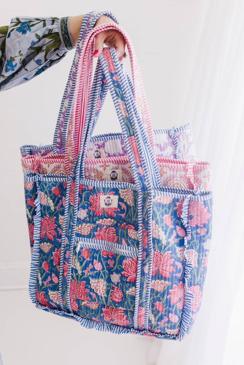 Seascape Large Quilted Ruffle Tote