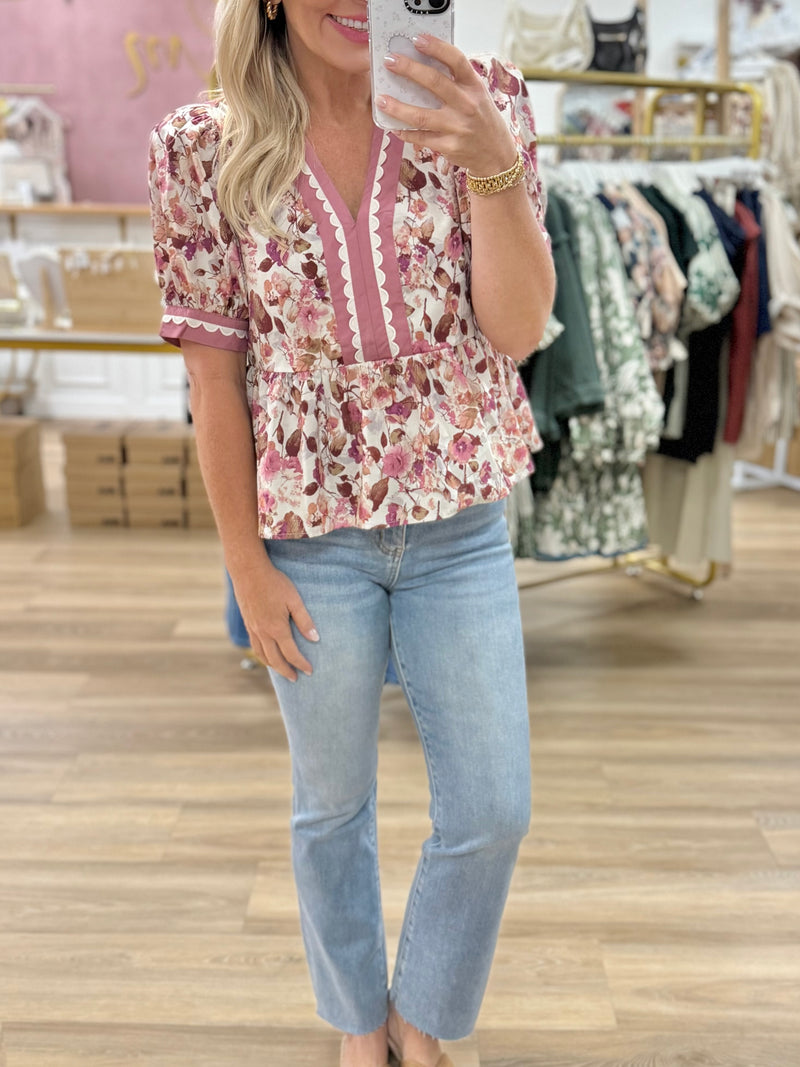 Mauve Floral Peplum Top