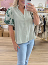 Green Embroidered Sleeve Top