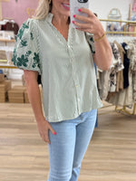 Green Embroidered Sleeve Top