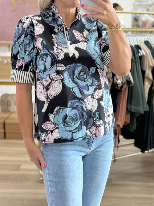 Navy Floral Top