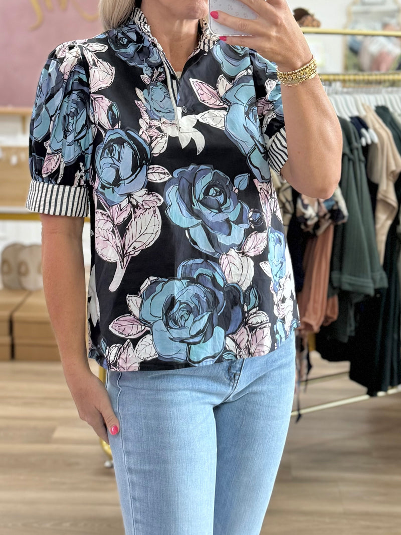 Navy Floral Top