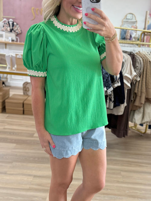 Green Puff Sleeve Top