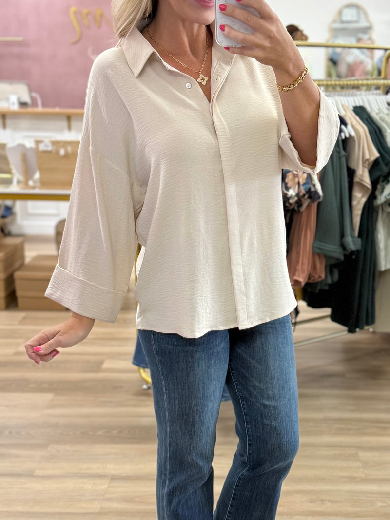 Oatmeal Button Down Top