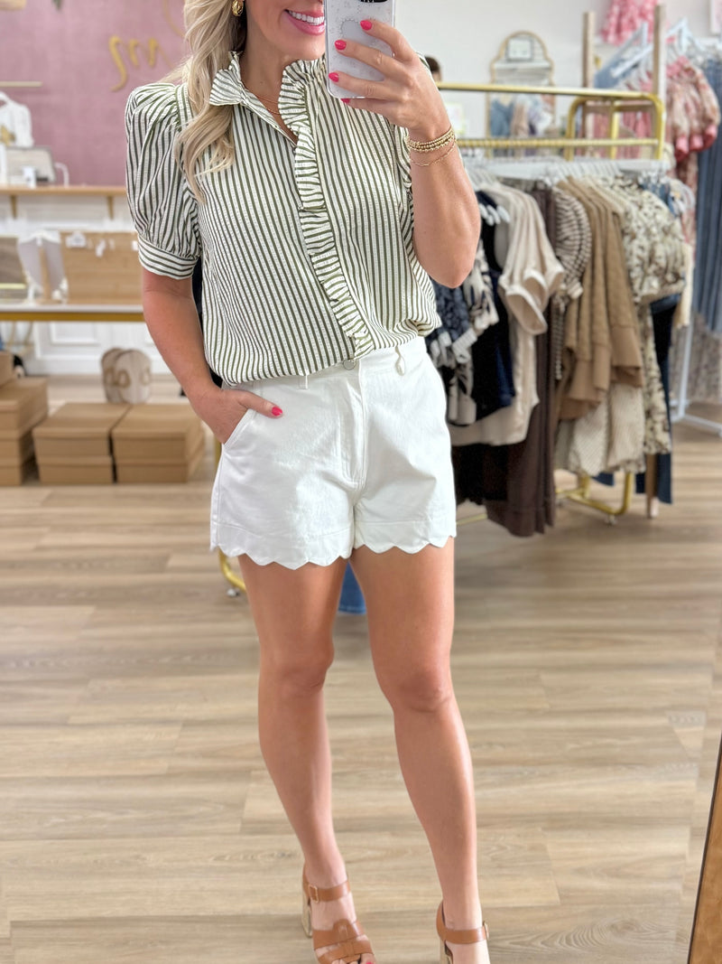 Striped Olive Mock Neck Top