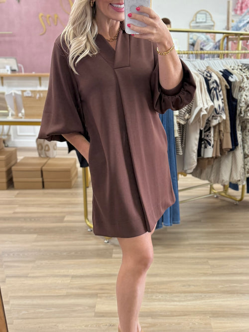 3/4 Sleeve Solid Dress