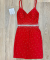 Red Rhinestone Belted Dress