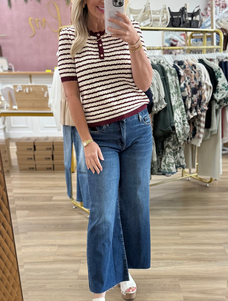 Burgundy/Cream Stripe Sweater