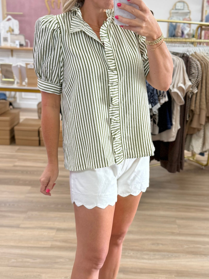 Striped Olive Mock Neck Top