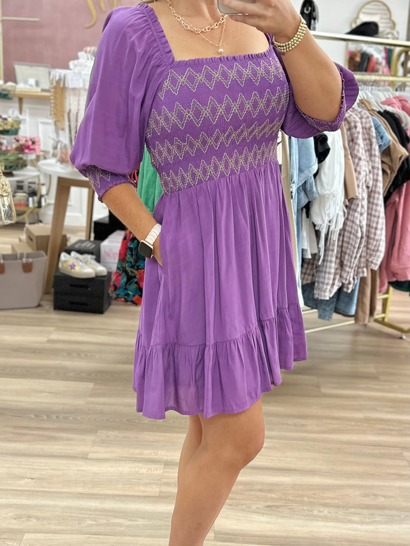 Purple Smocked Dress