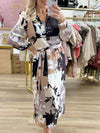 Jade-Shadow Bloom Collared Maxi