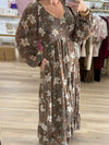 Brown Floral Smocked Dress