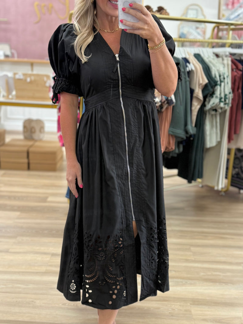Black Embroidered Detail Midi