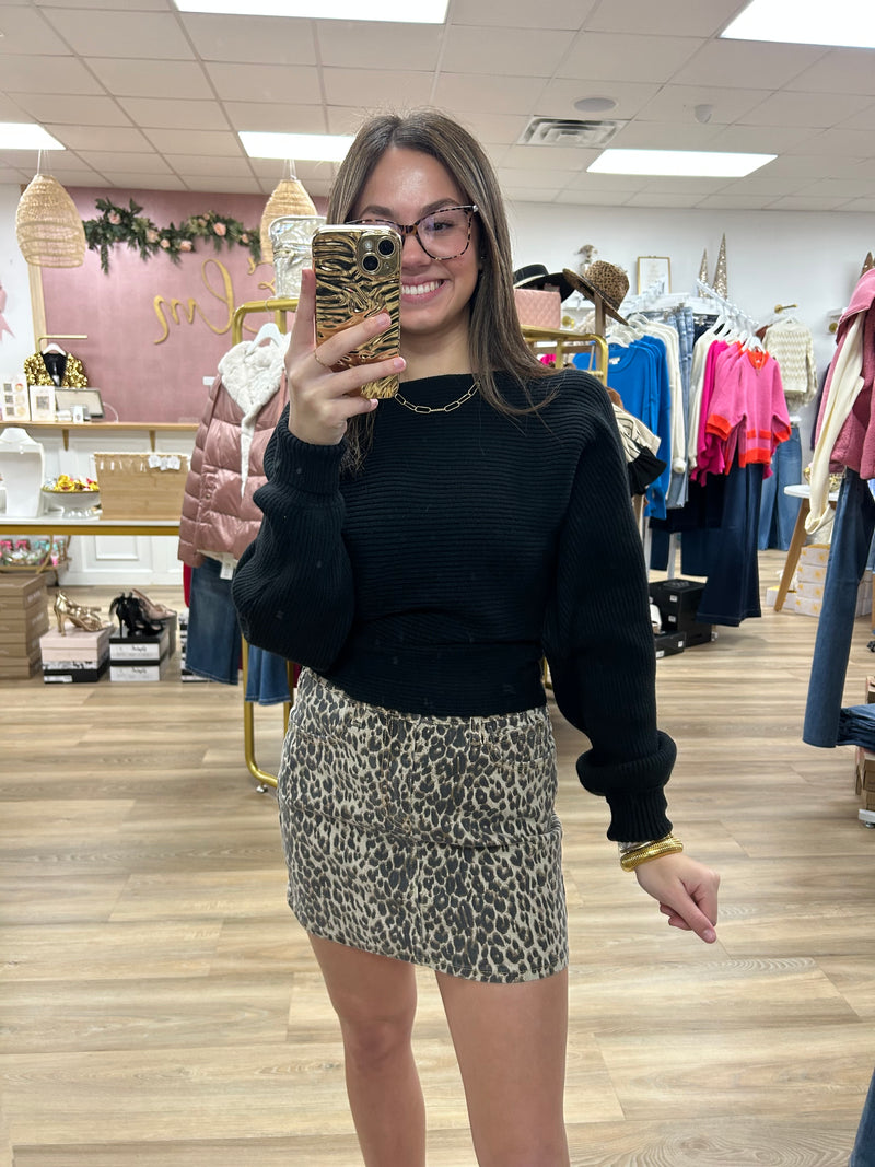 Leopard Denim Skirt