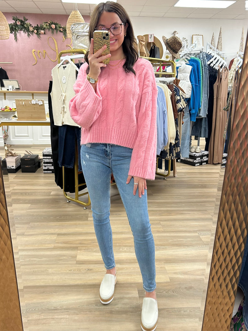 Pink Cable Knit Sweater