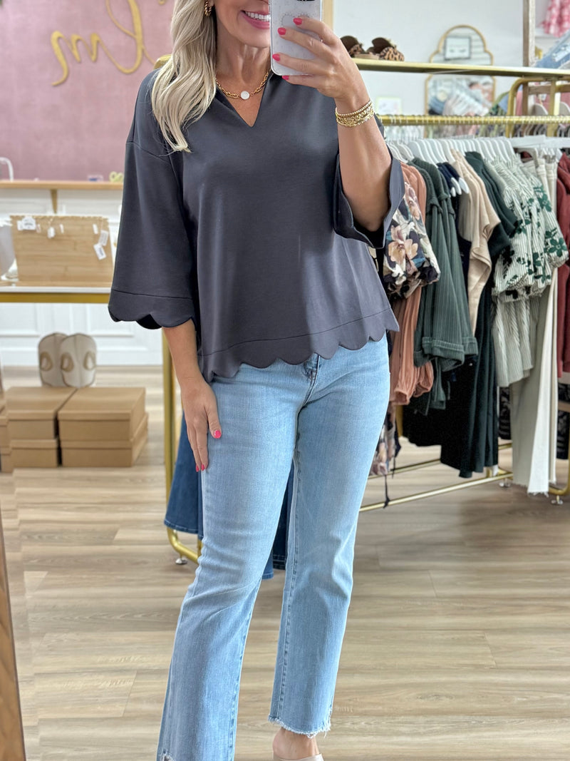 Charcoal 3/4 Sleeve Top