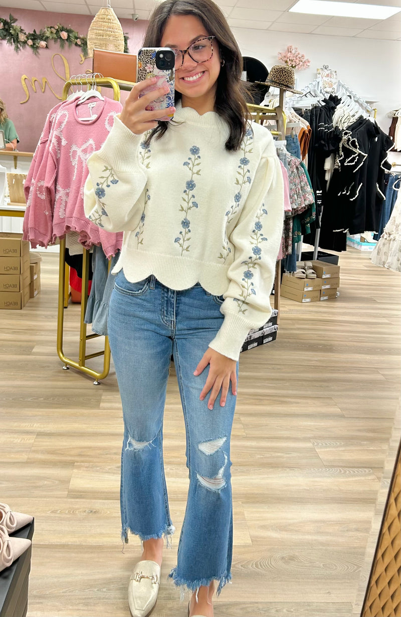 Cream Embroidered Sweater