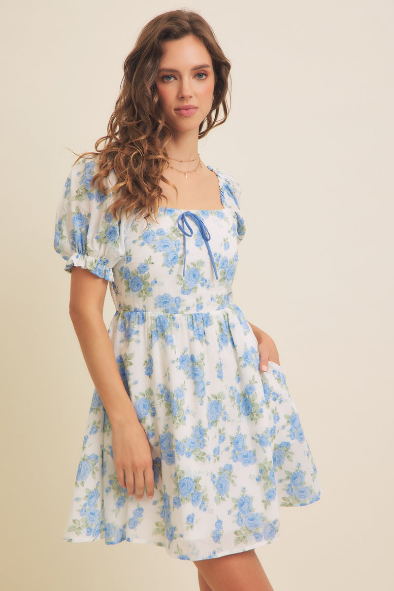 Blue Floral Babydoll Dress