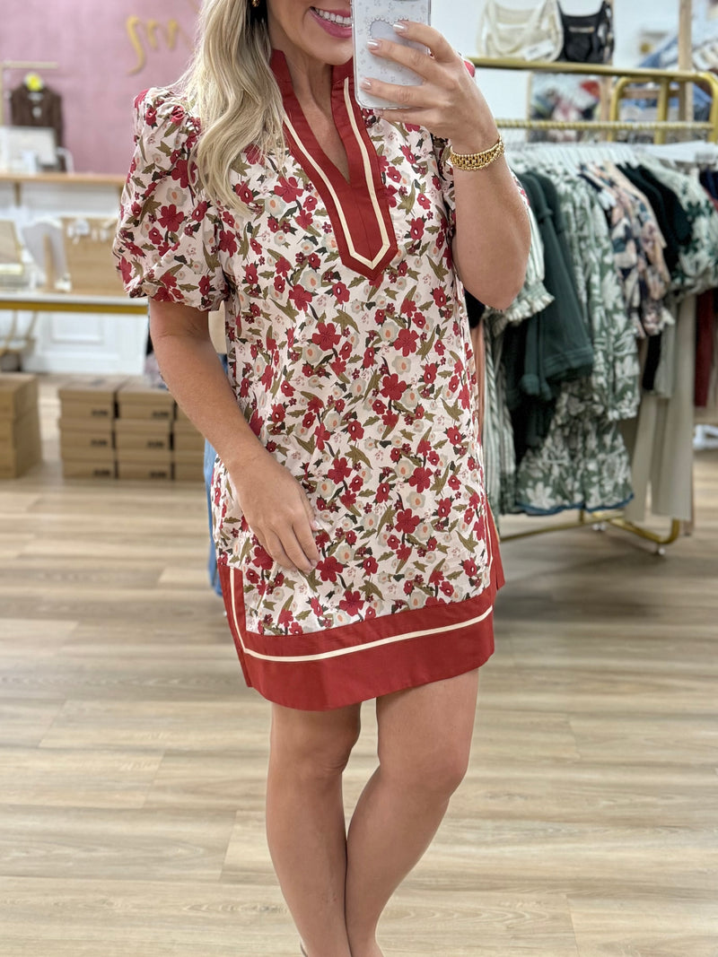 Ecru/Rust Floral Dress