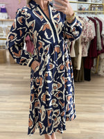 Navy Printed Midi Dress