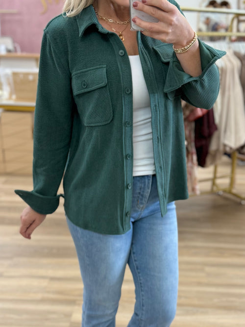 Hunter Green Corduroy Shacket