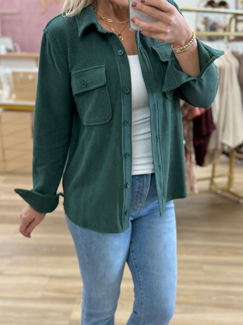 Hunter Green Corduroy Shacket