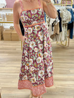 Burgundy Floral Midi Dress