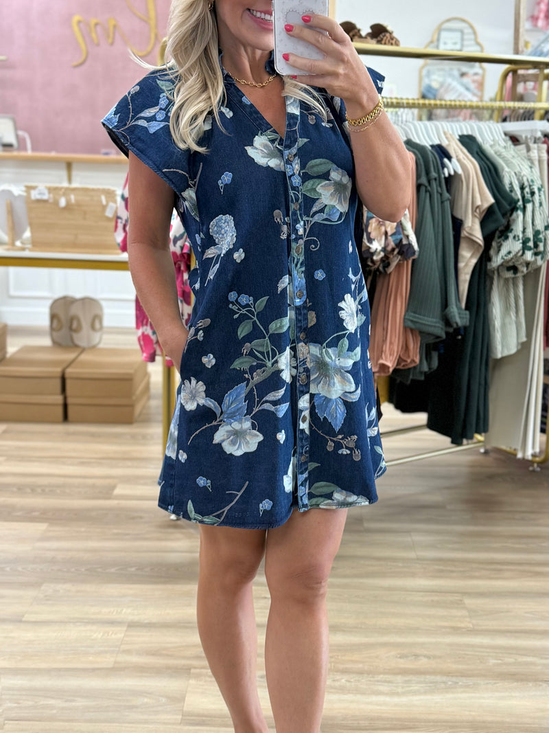 Denim Floral Print Dress