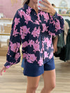 Navy/Pink Floral Button Up Blouse