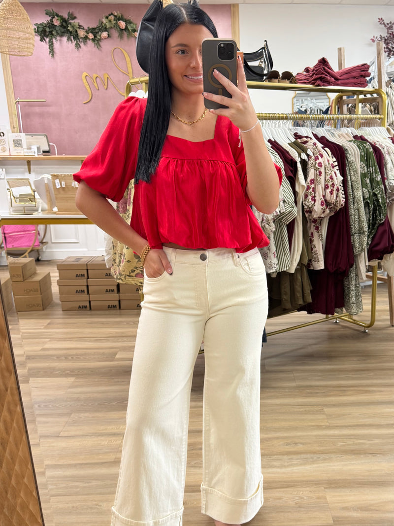 Red Bubble Hem Top