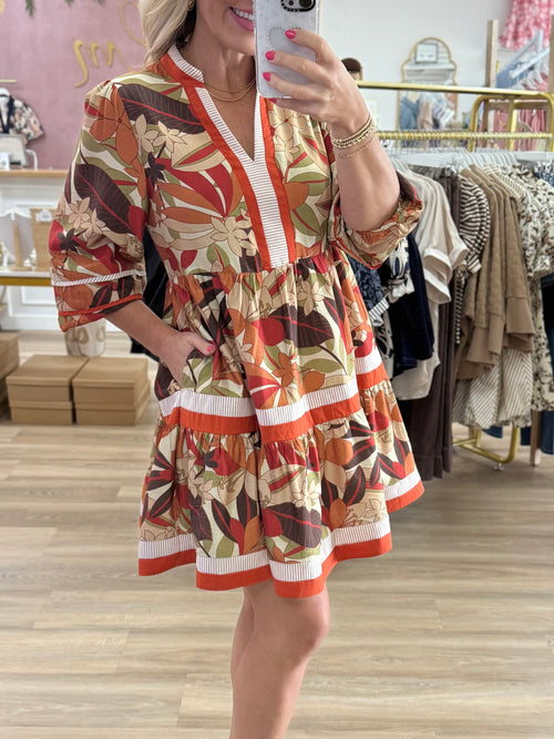 Rust Floral Tiered Dress