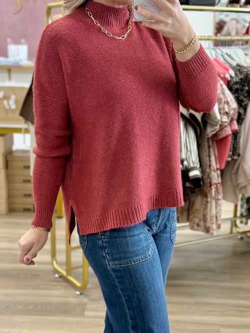Mock Neck Sweater-Brick