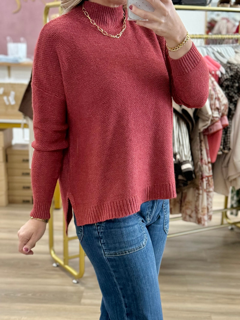 Mock Neck Sweater-Brick