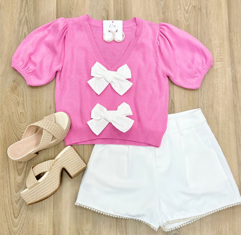 Pink Bow Detail Top
