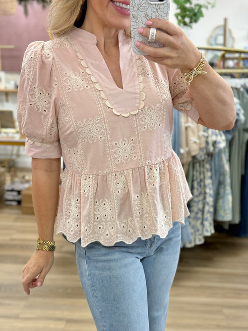 Blush Embroidered Top