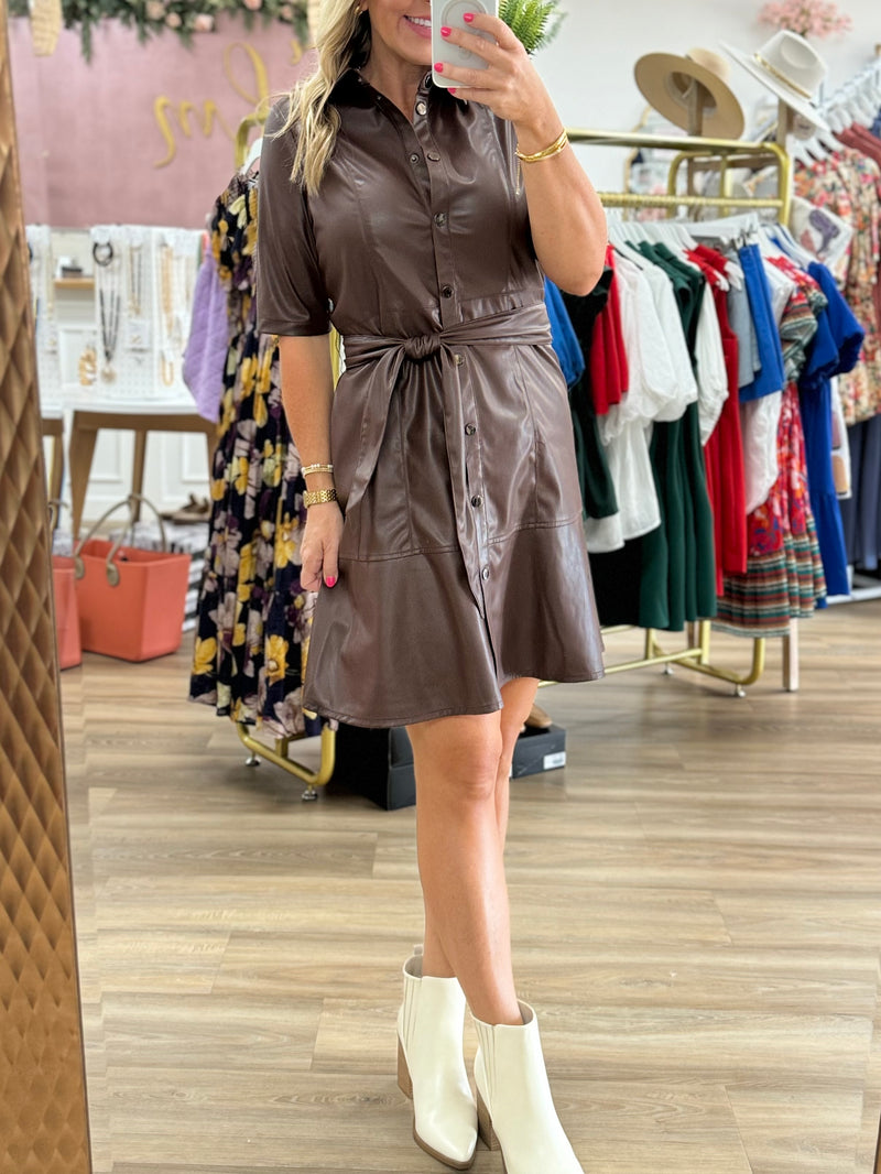 Chocolate Vegan Leather Dress