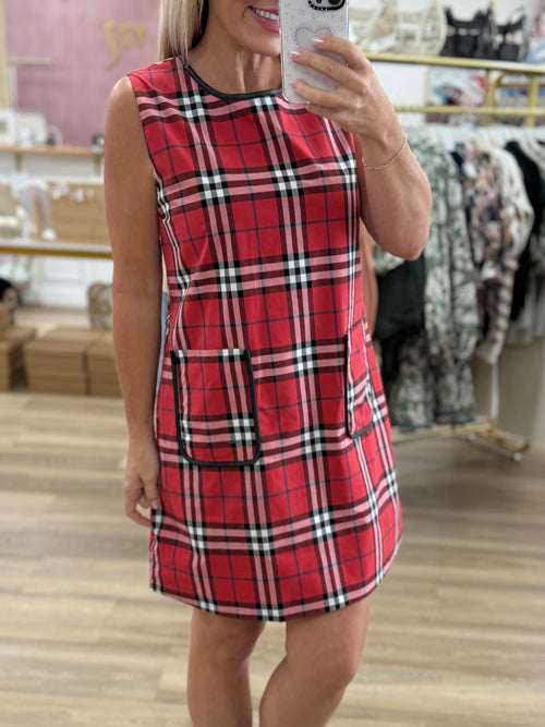 Red Plaid Shift Dress