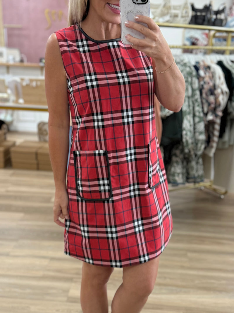 Red Plaid Shift Dress