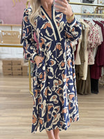 Navy Printed Midi Dress