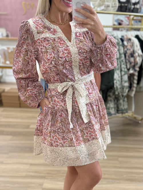 Clay Floral Dress w/Tie