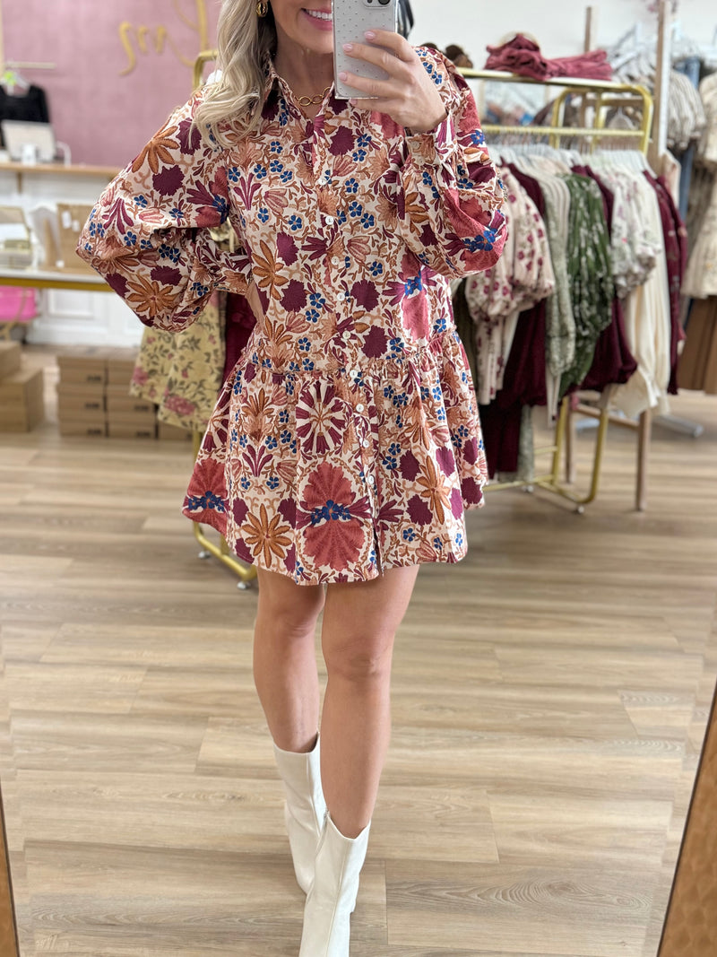 Cream/Rust Printed Dress