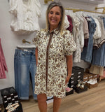 Brown Floral Print Dress