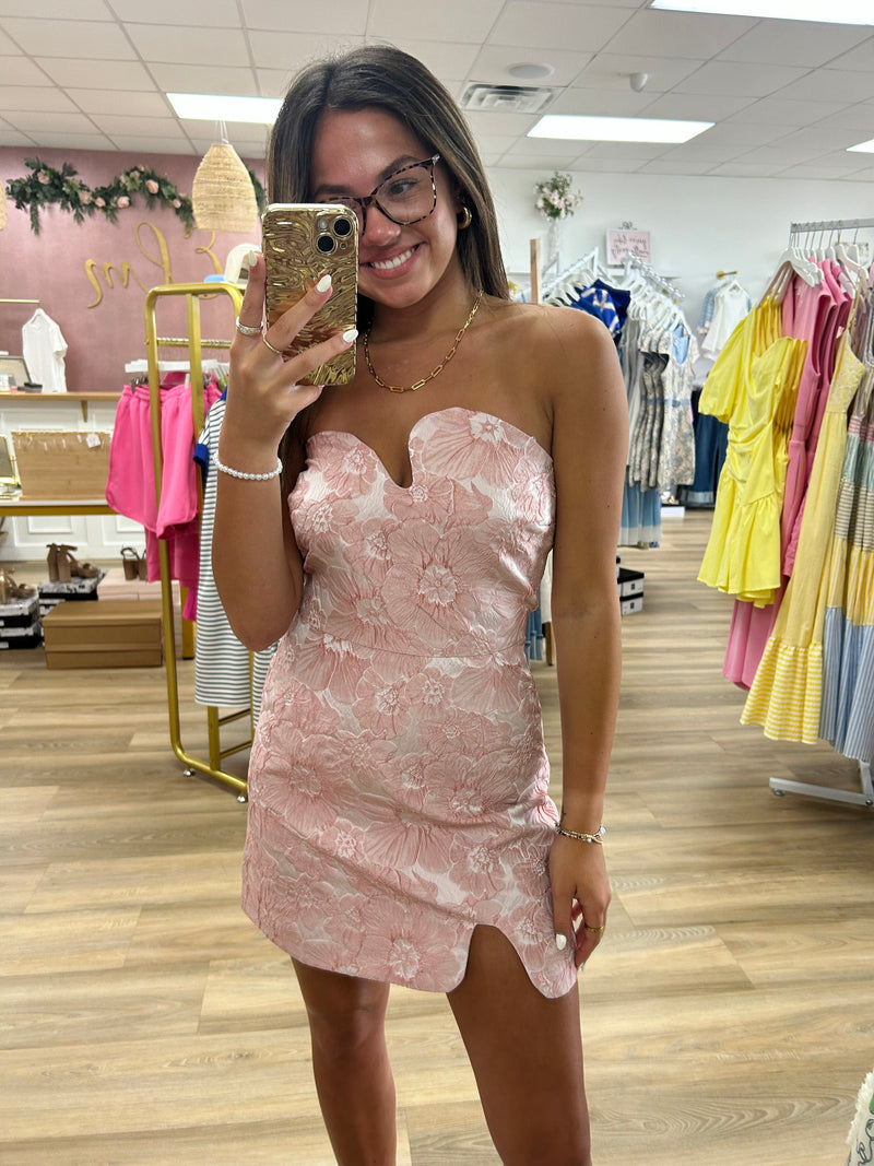 Rose Jacquard Strapless Dress