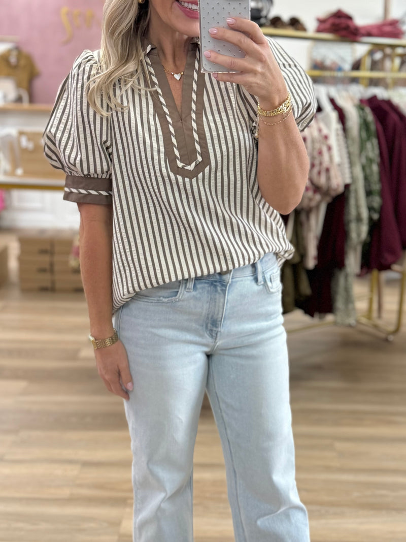 Striped Puff Sleeve Top