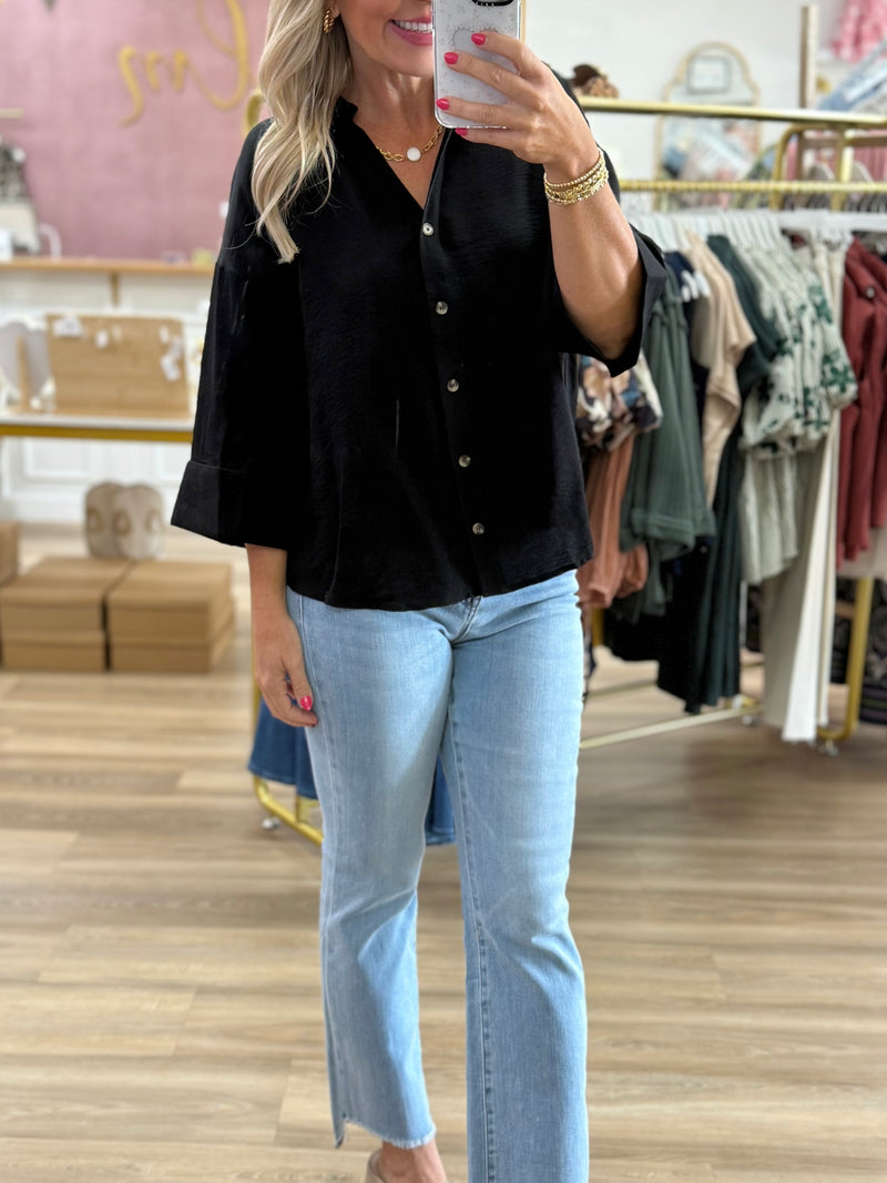 Black Button Front Top