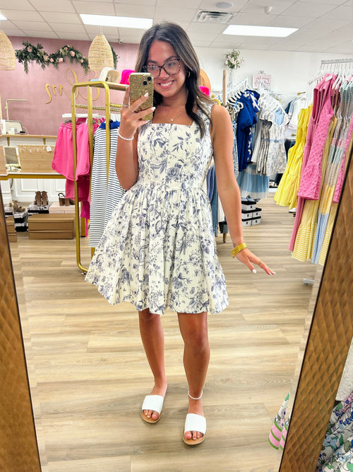 Blue/Cream Floral Mini Dress