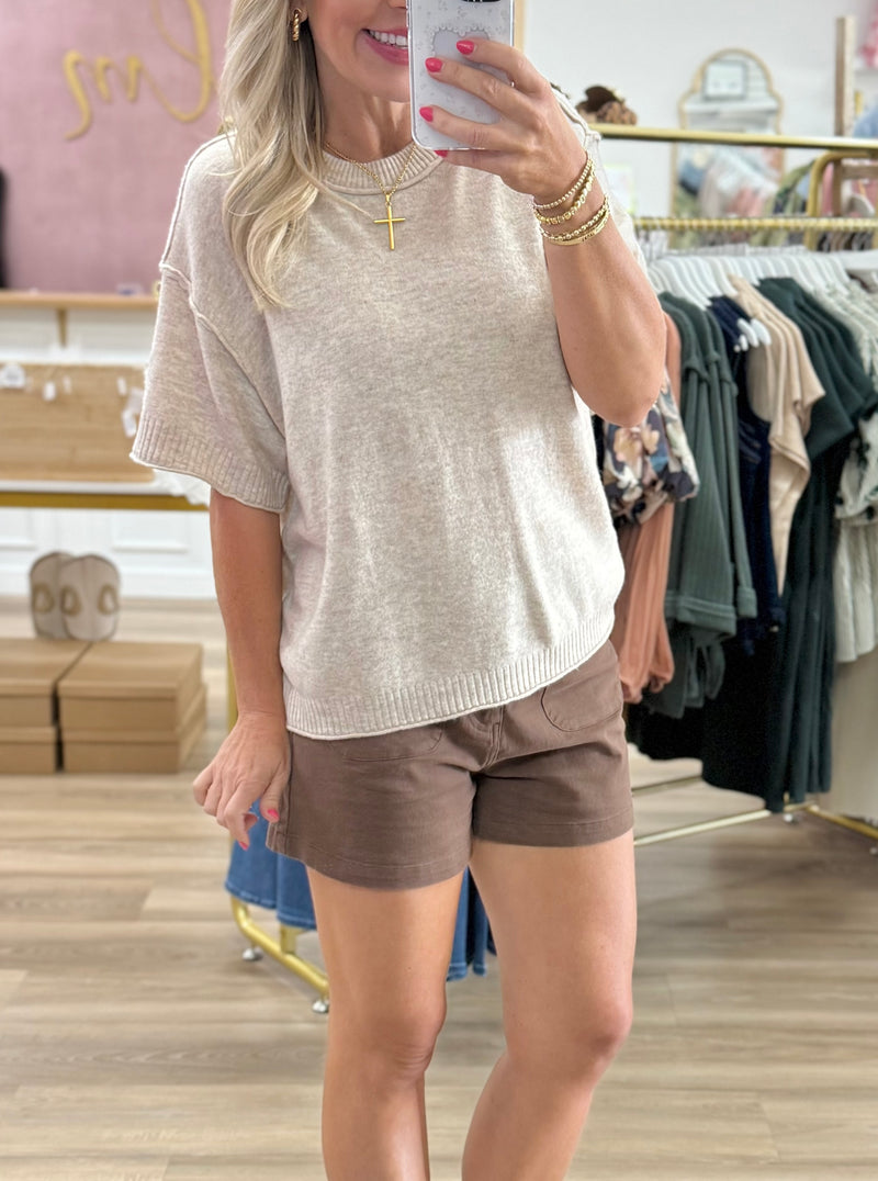 Oatmeal Drop Shoulder Top