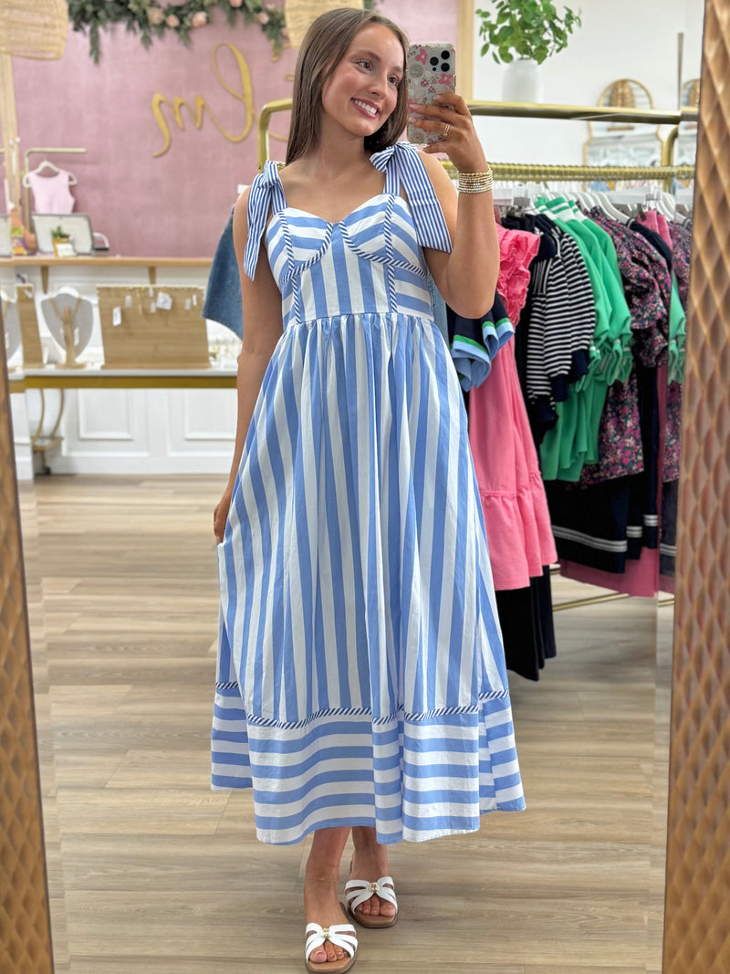 Blue/White Striped Midi Dress